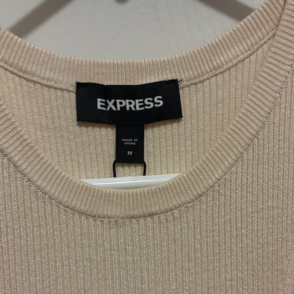 Express Cream Ribbed Midi Dress - Picture 2 of 8